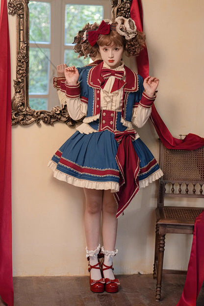 Red White Blue Star Idol Round Collar Ruffle Bowknot Sweet Princess Lolita Full Set