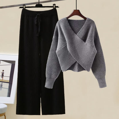 Casual Pants Chic Sweater Cross Knit