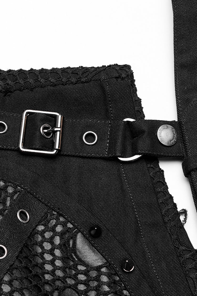 Steampunk Women's Shorts with Faux Leather Stitching Mesh and Buckles