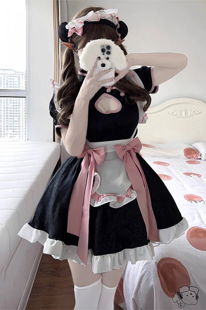 Ebony Short Sleeves Ruffle Love Hollow Bow Sweet Plus Size Chinese Lolita Dress