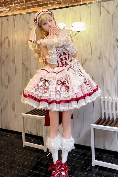 Rose Moonstone Sleeveless Ruffle Embroidery Bow Lace Fishbone Sweet Princess Gown