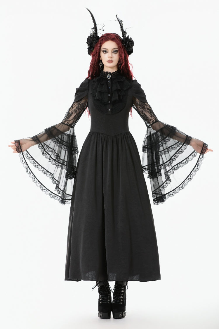 Women's Gothic Wedding Dress with Ruffled Lace and Lace-Up