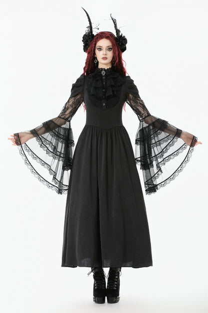 Women's Gothic Wedding Dress with Ruffled Lace and Lace-Up