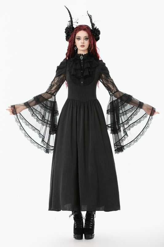Women's Gothic Wedding Dress with Ruffled Lace and Lace-Up