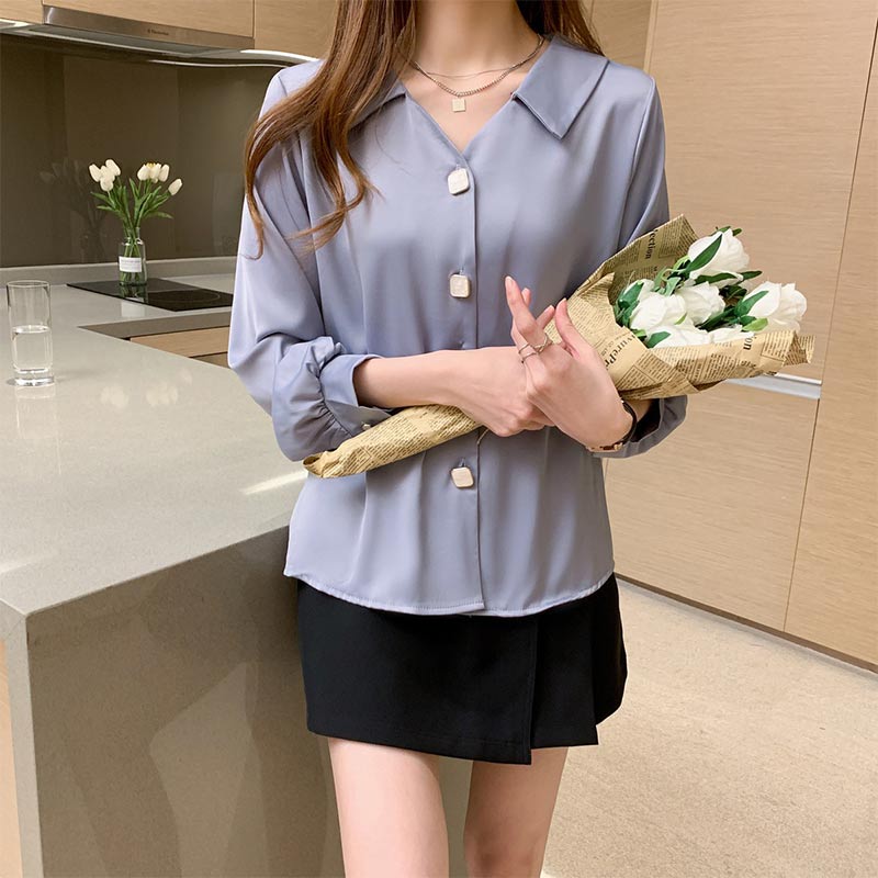 Elegant V-Neck Buckle Loose Shirt