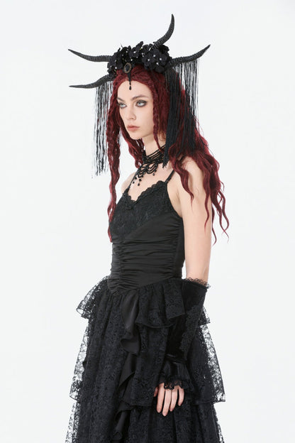 Ruched Lace Gothic Maxi Slip Dress for Weddings