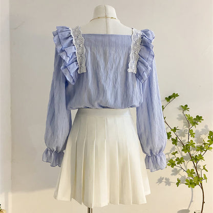 Loose Waist Flouncing Skirt High Pleated Shirt