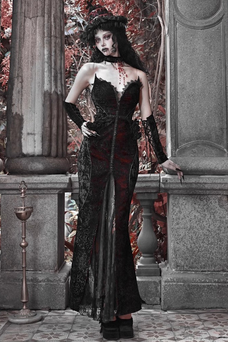Scarlet Blood Peak Fishtail Lolita Dress with Embroidery - Noir