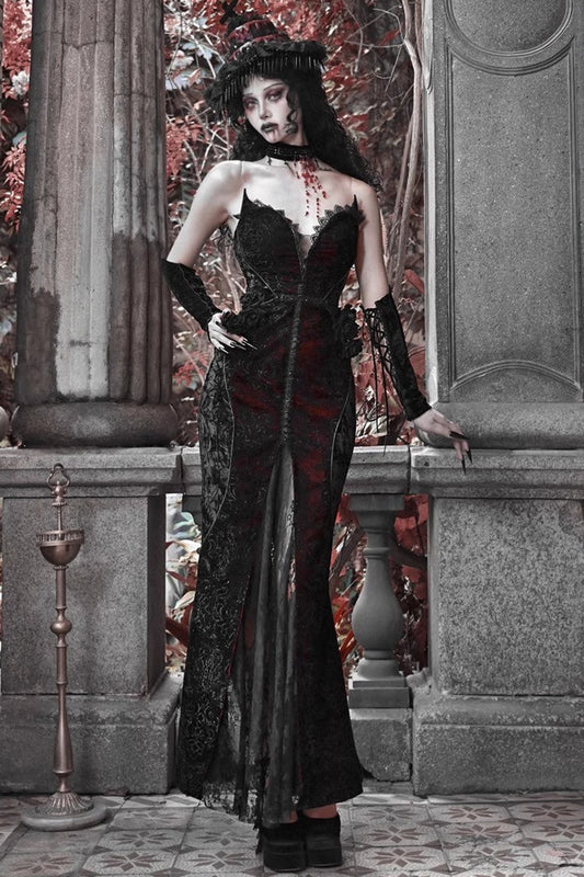 Scarlet Blood Peak Fishtail Lolita Dress with Embroidery - Noir