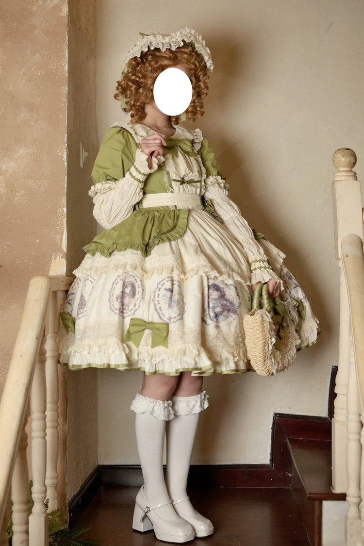 Emerald Little Ida's Flowers Short Sleeves Print Ruffle Bow Sweet Lolita Dress