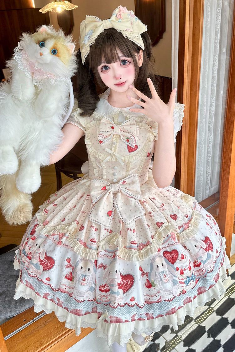 Sunny Sleeveless Double-Layer Printed Ruffled Bow JSK Dress
