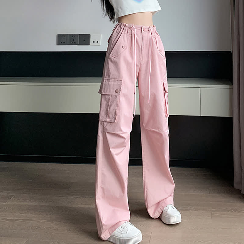 Pink Rabbit Letter Print Top T-Shirt Pocketed Cargo Pants