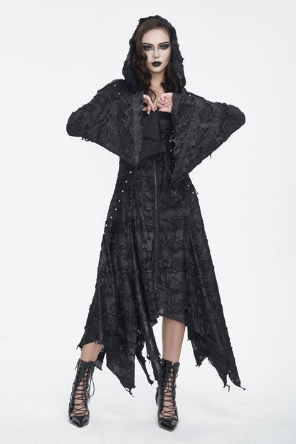 Irregular Hooded Goth Dress with Flared Sleeves