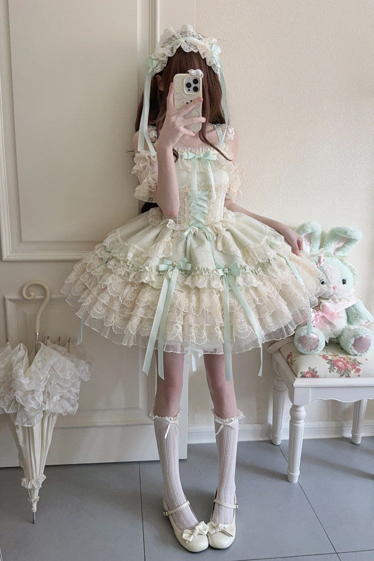 Emerald Layered Lace-Up Ballet Lolita JSK - Ribbon Heart