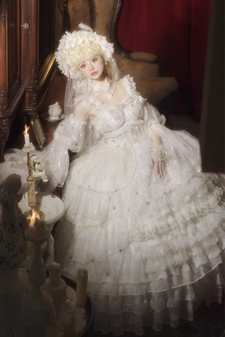 White Dreamy Waltz Sleeveless Layered Ruffle Chiffon Gothic JSK