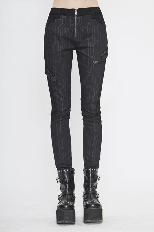 Womens Leather Pants with Circuit Design