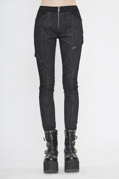 Womens Leather Pants with Circuit Design
