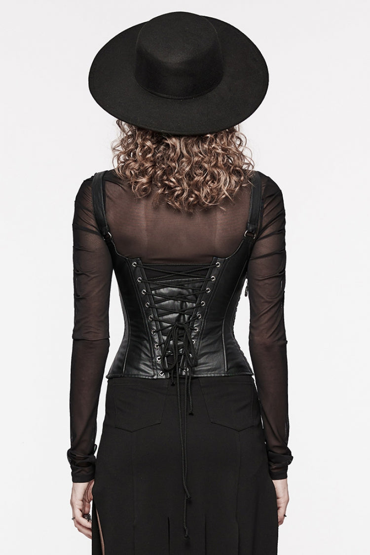 Underbust Gothic Corset with Lace-Up Back and Lace Trim