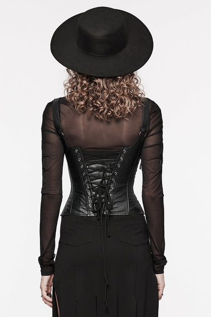 Underbust Gothic Corset with Lace-Up Back and Lace Trim
