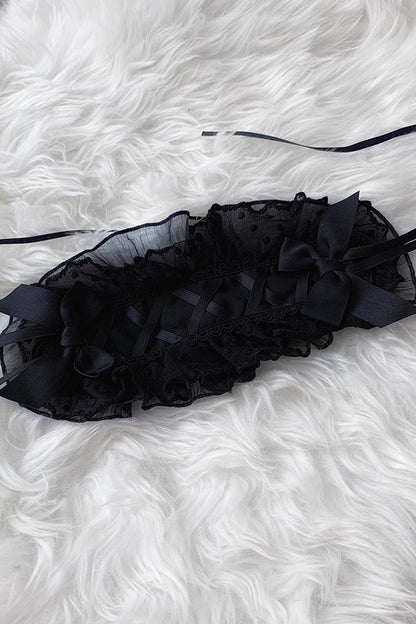 Black Lace Angel Short-Sleeved Bow-Trim Ruffled Gothic Lolita Dress