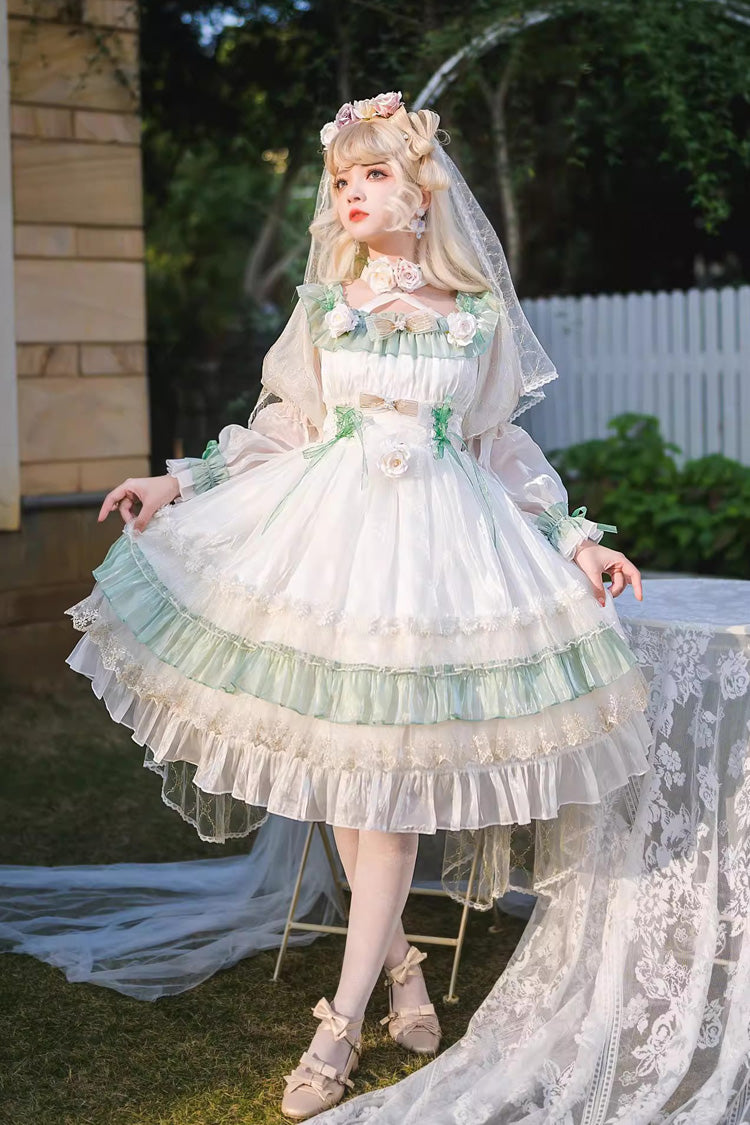 Emerald Ruffled Lace-Up Princess Lolita Dress - Spring Boliya