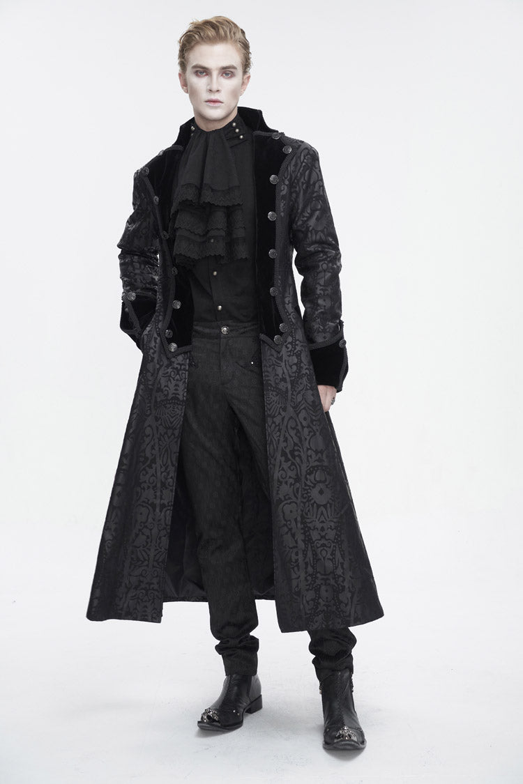 Men's Gothic Coat with Totem Print and Long Cut