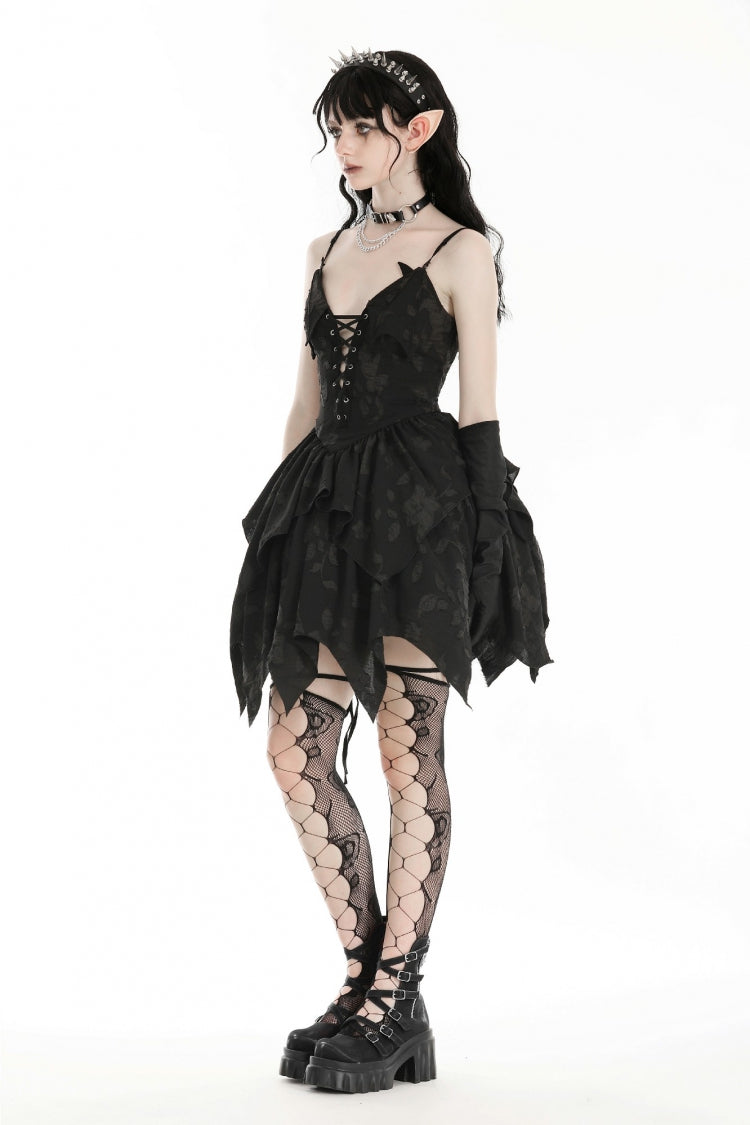 V Collar Sleeveless Halloween Printed Irregular Gothic Slip Dress