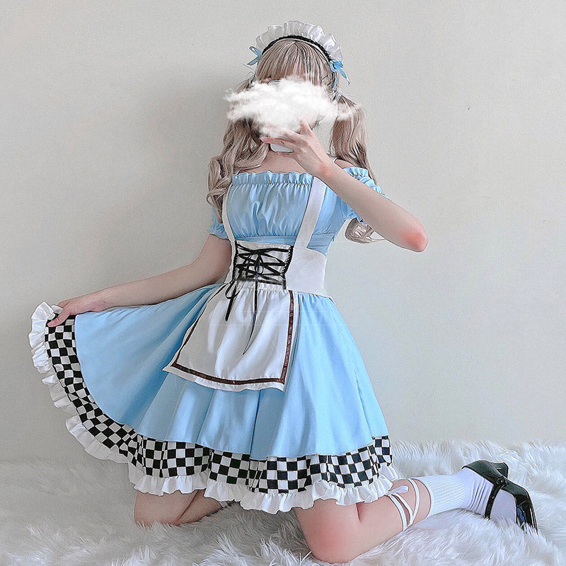 Robe Lolita à volants et lacets bleus