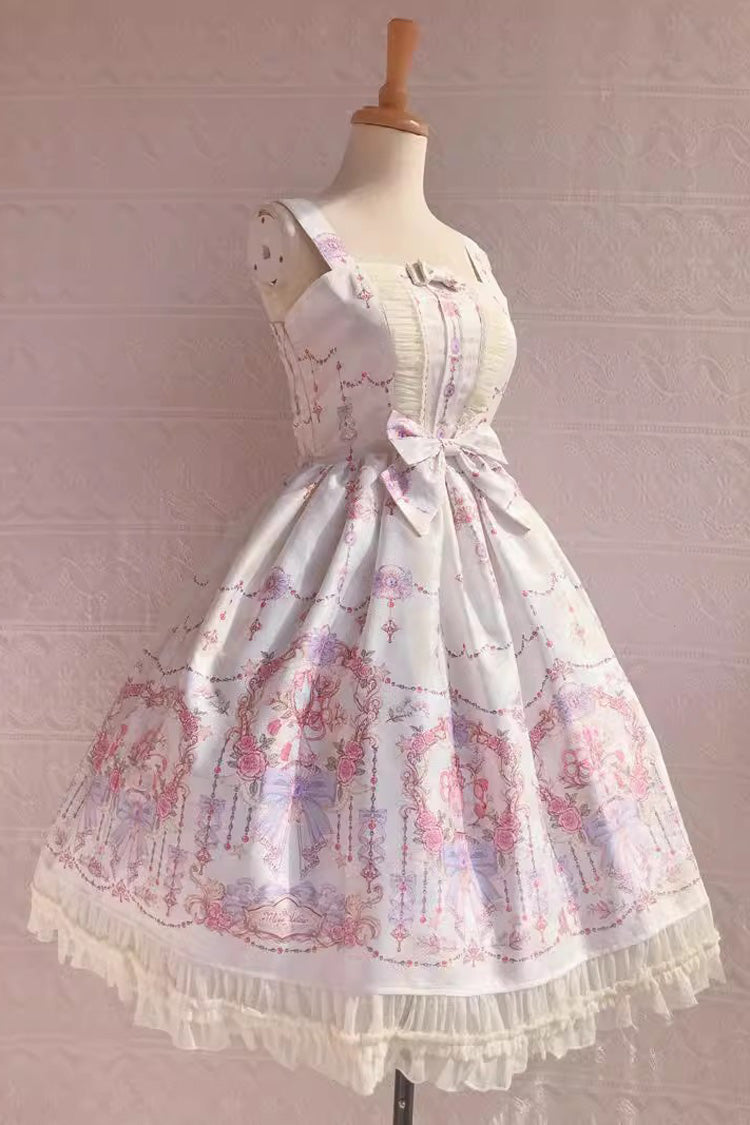 Small Delicate Print Ruffle Bowknot Jsk Dress - Sweet Lolita