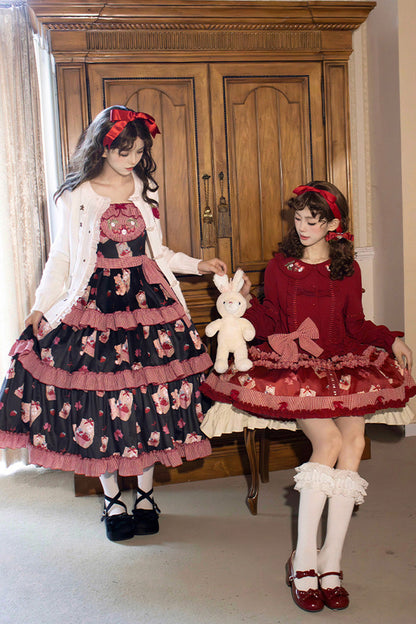 Bell Strawberry Farm Print Ruffle Embroidery Sweet Lolita Skirt