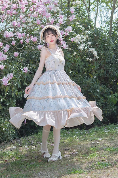Butterfly and Cherry Embroidered Ruffled Sweet JSK Gown
