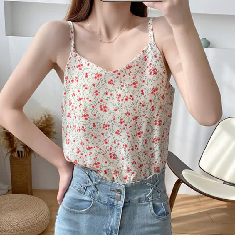 Floral Print Chiffon V-neck Cami Top