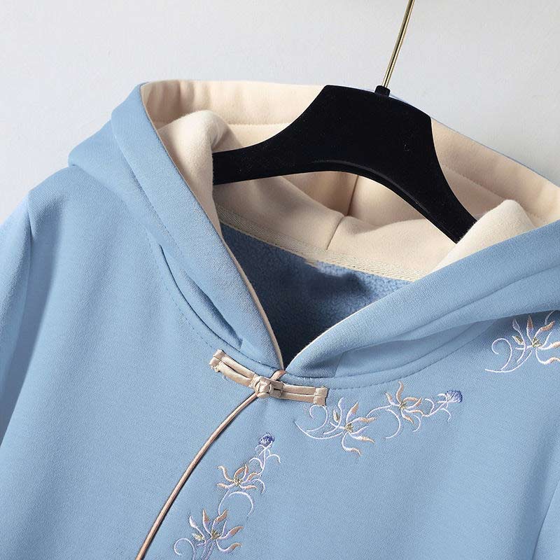 Robe sweat-shirt ample à capuche et broderie bleue vintage