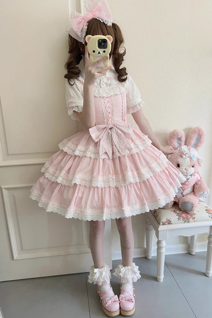 Rose Maiden Heart Triple Layer Ruffle Bow Lace Sweet Lolita JSK Dress