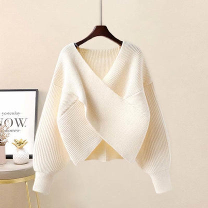 Cross Knit V-neck Skirt Pieces Sweater Two Fishtail