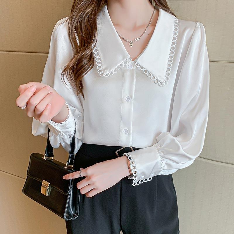 Elegant Hollow Out Lace Sleeve Shirt