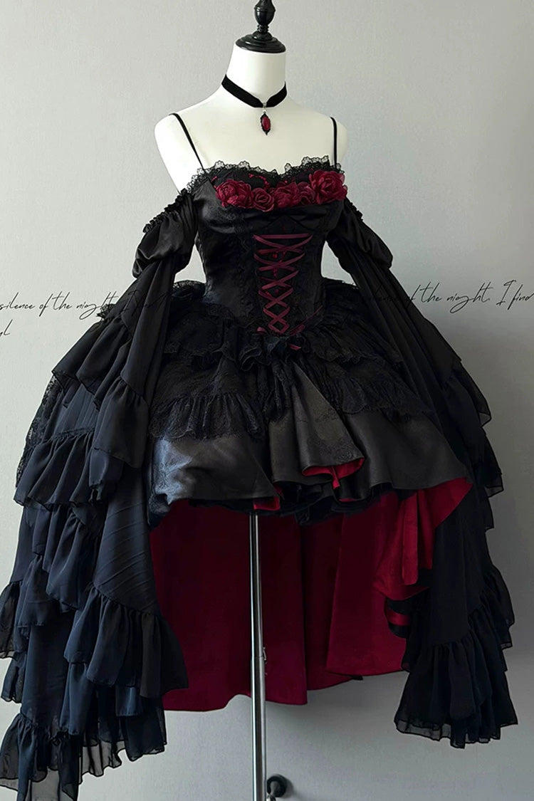 Blood Feast Halloween Off-Shoulder JSK Dress with Ruffles - Noir