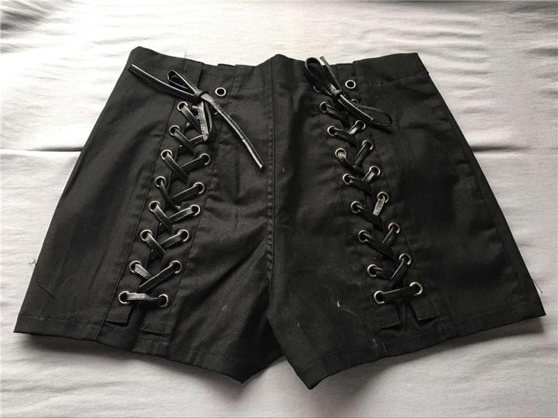 SpreePicky Black Lace-Up High Waist Shorts SP1812414