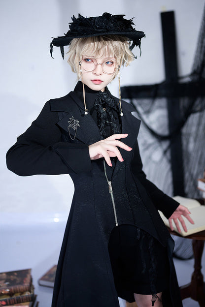 Ouji Gothic Vintage Handsome Cool Lolita Vest Black Asymmetric