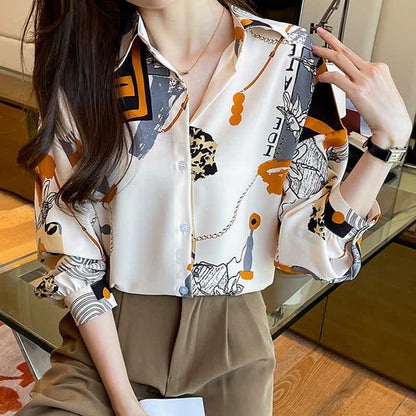 Chemise en mousseline à imprimé vintage pour vêtements de travail