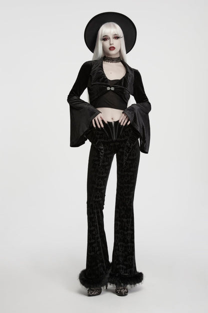 Gothic Short Jacket for Her with Velvet Bat Wing Collar and Flare Sleeves