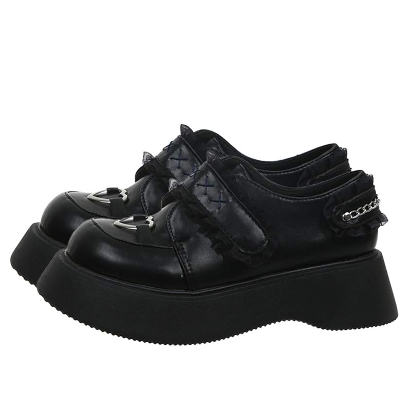 Schwarze Lolita Mary Janes mit Plateau-Spitze