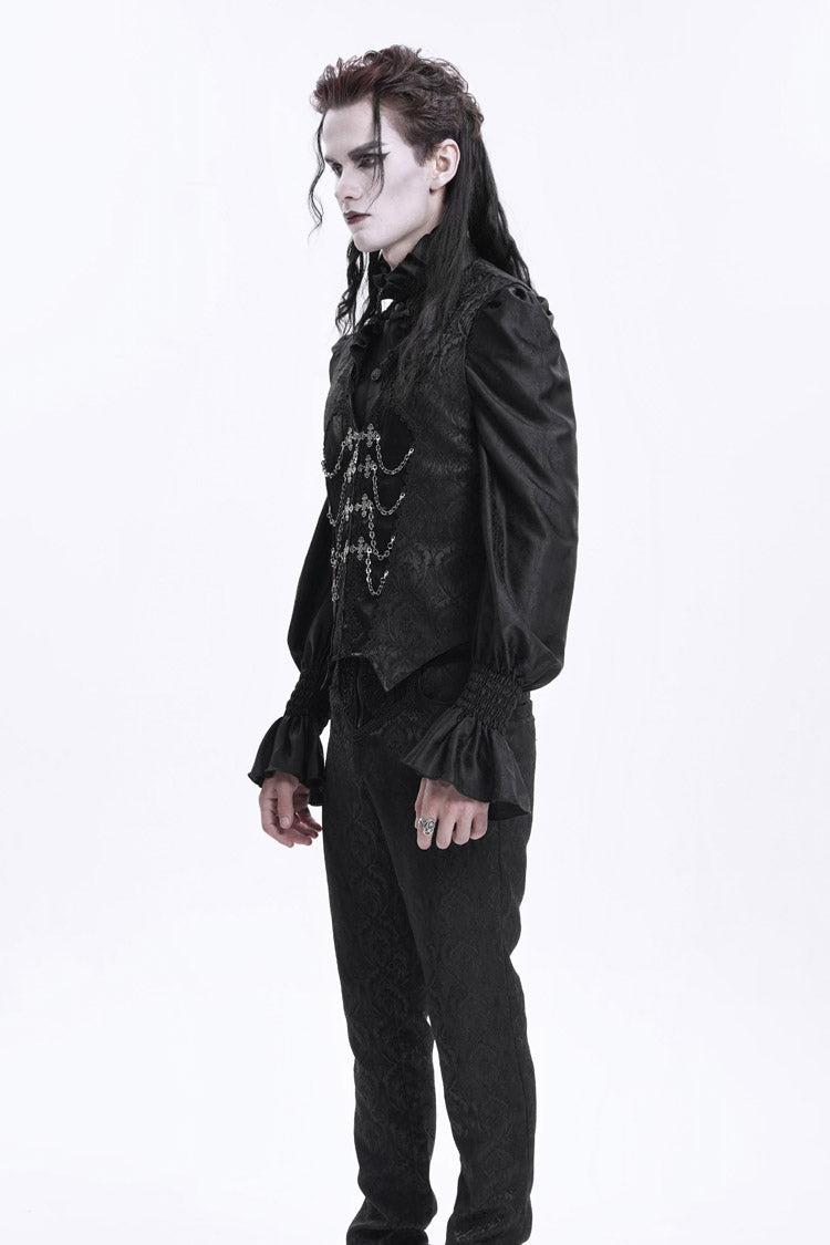 Chain Buckle Jacquard Sleeveless Gothic Vest for Men - NoirEdge