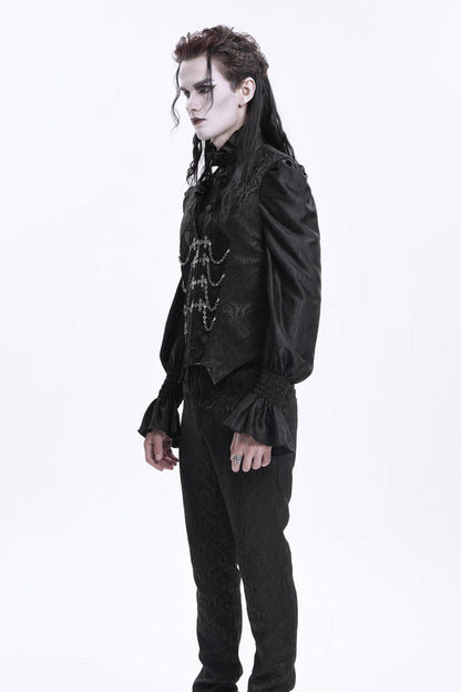 Chain Buckle Jacquard Sleeveless Gothic Vest for Men - NoirEdge