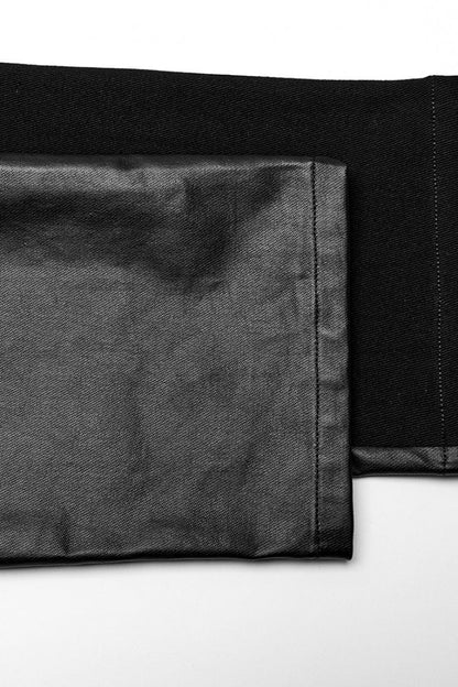 Punk Men's Trousers with Faux Leather Stitching and Zipper