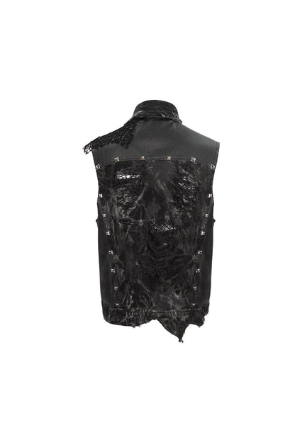 Men's Punk Vest with Skull Sheep Print and Tie-Dye Accent