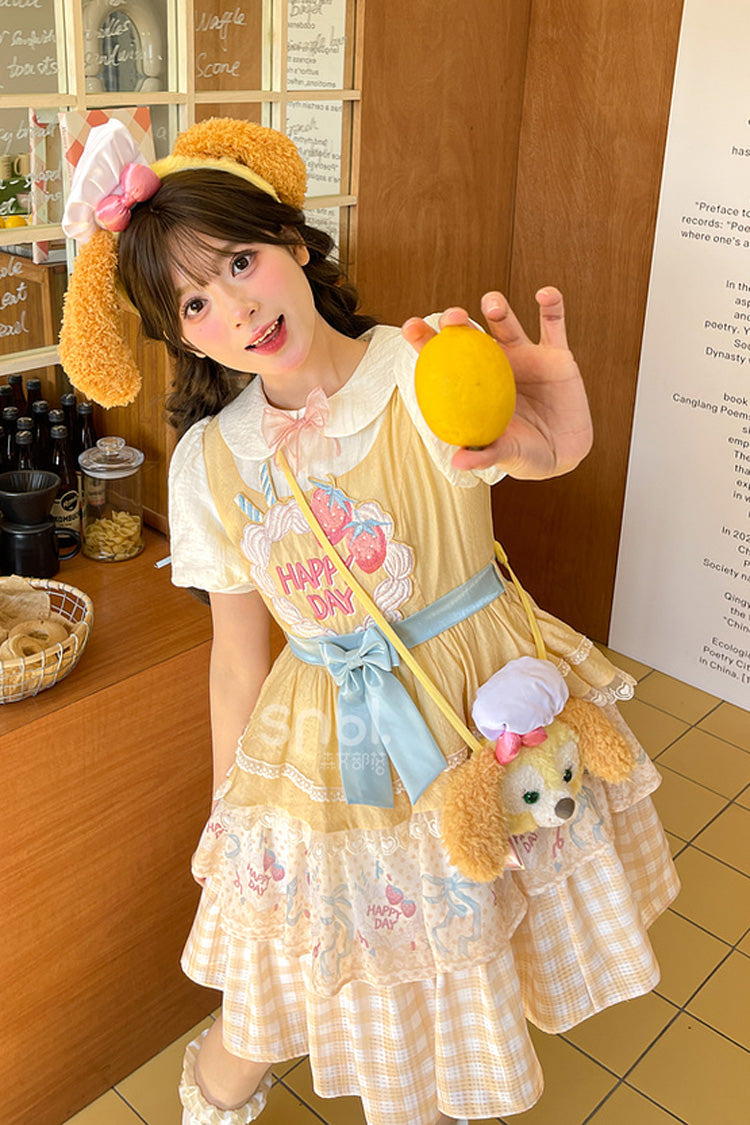 Radiant Short-Sleeve Layered Bow Lace Princess Dress
