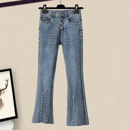 Tank Denim Flared Top Shirt Blue Drawstring Pants