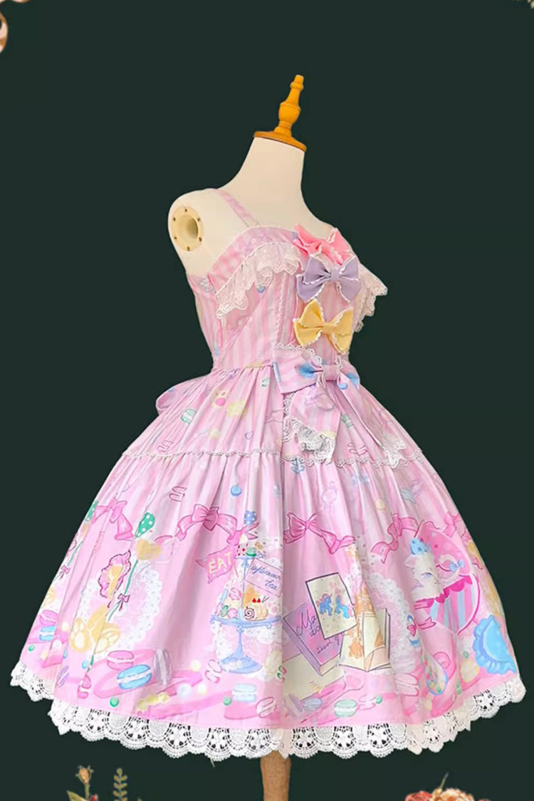Pink Sleeveless Print Bow Sweet Lolita Jumper - Macaron Dolly House