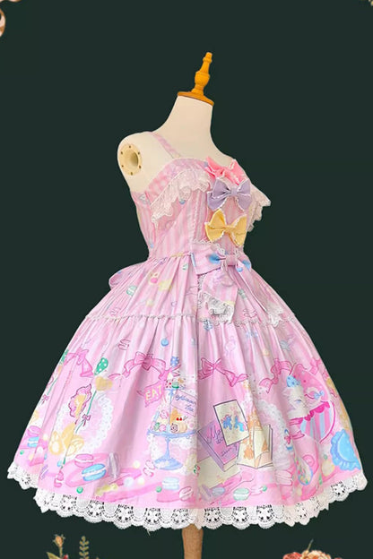 Pink Sleeveless Print Bow Sweet Lolita Jumper - Macaron Dolly House
